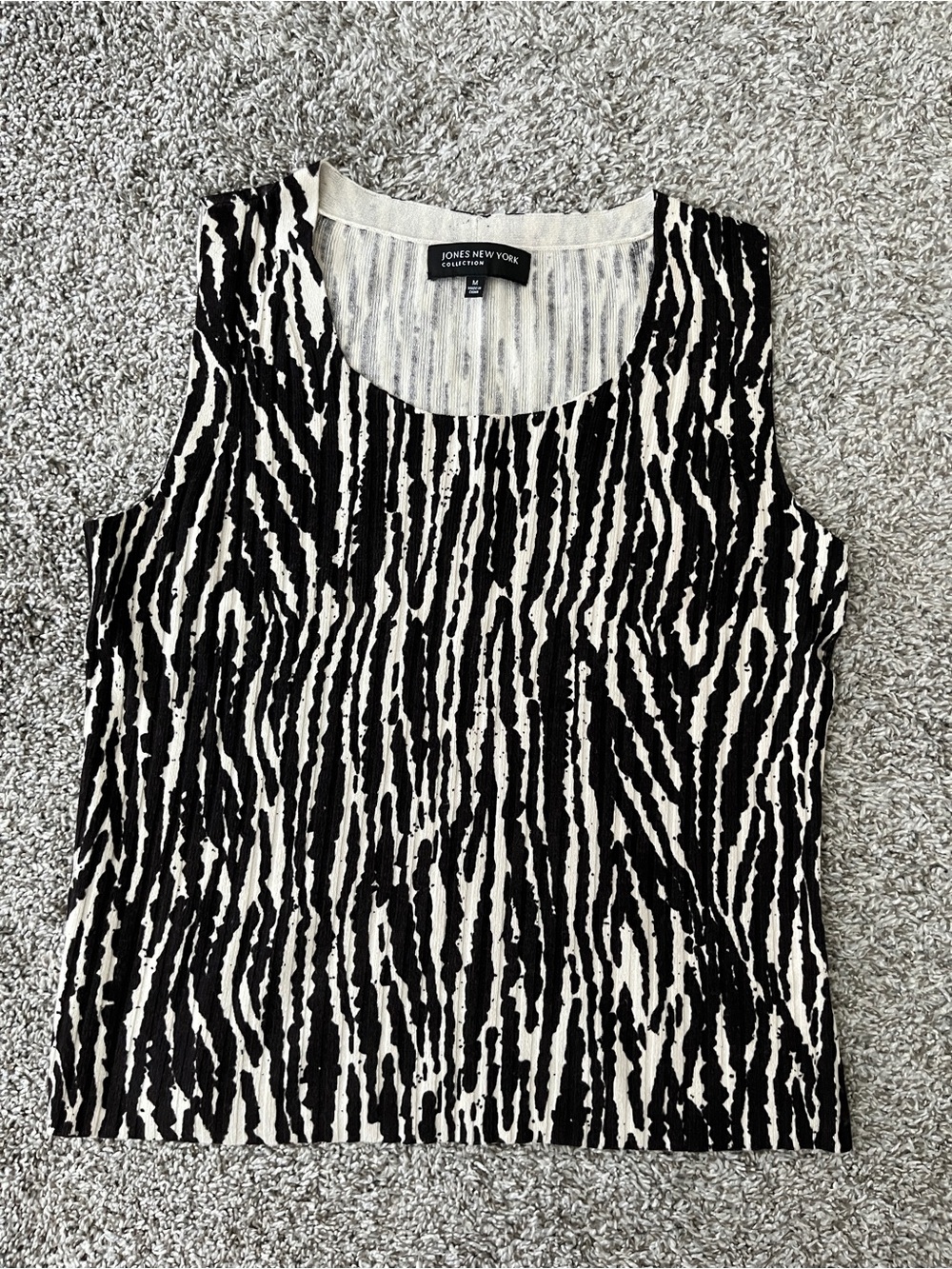 Jones New York Striped Black and Ivory Tank Top